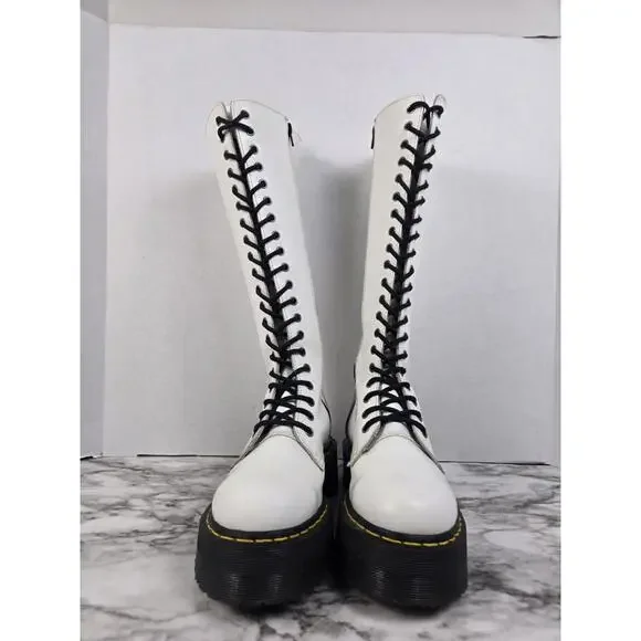 Dr Martens Britain - White 20 Hole Knee High Platform Boots - Womens 8 - Picture 6 of 16